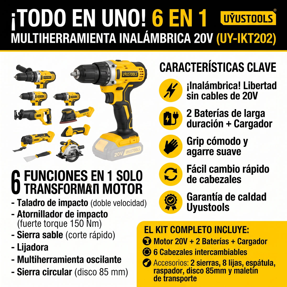 #62 TALADRO Y MULTIHERRAMIENTA INALAMBRICA 6 EN 1 DE 20V