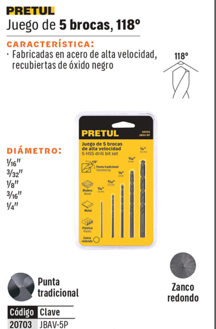 BROCAS PRETUL 5-PCS JBAV-5P PARA HIERRO