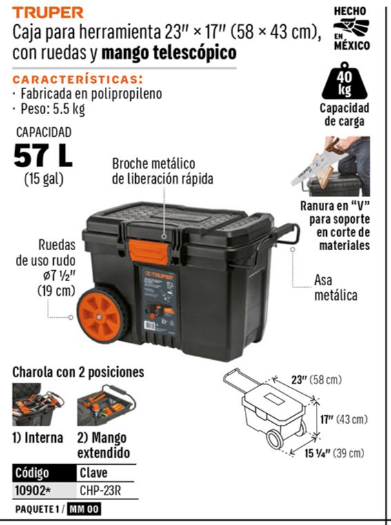 CAJA PARA HERRAMIENTA TRUPER 23 CON RUEDAS CHP-23R