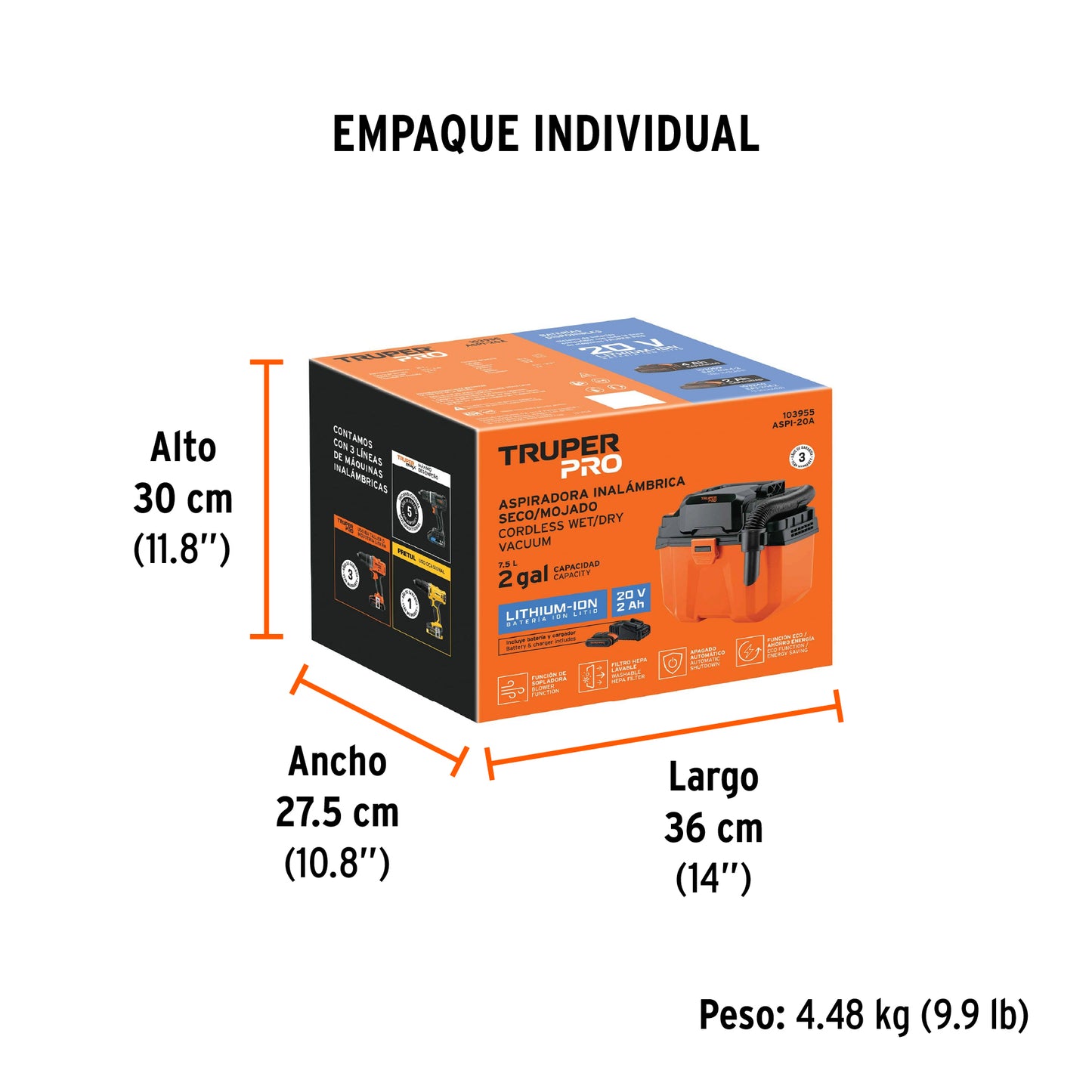 ASPIRADORA INALAMBRICA 20V TRUPER PRO