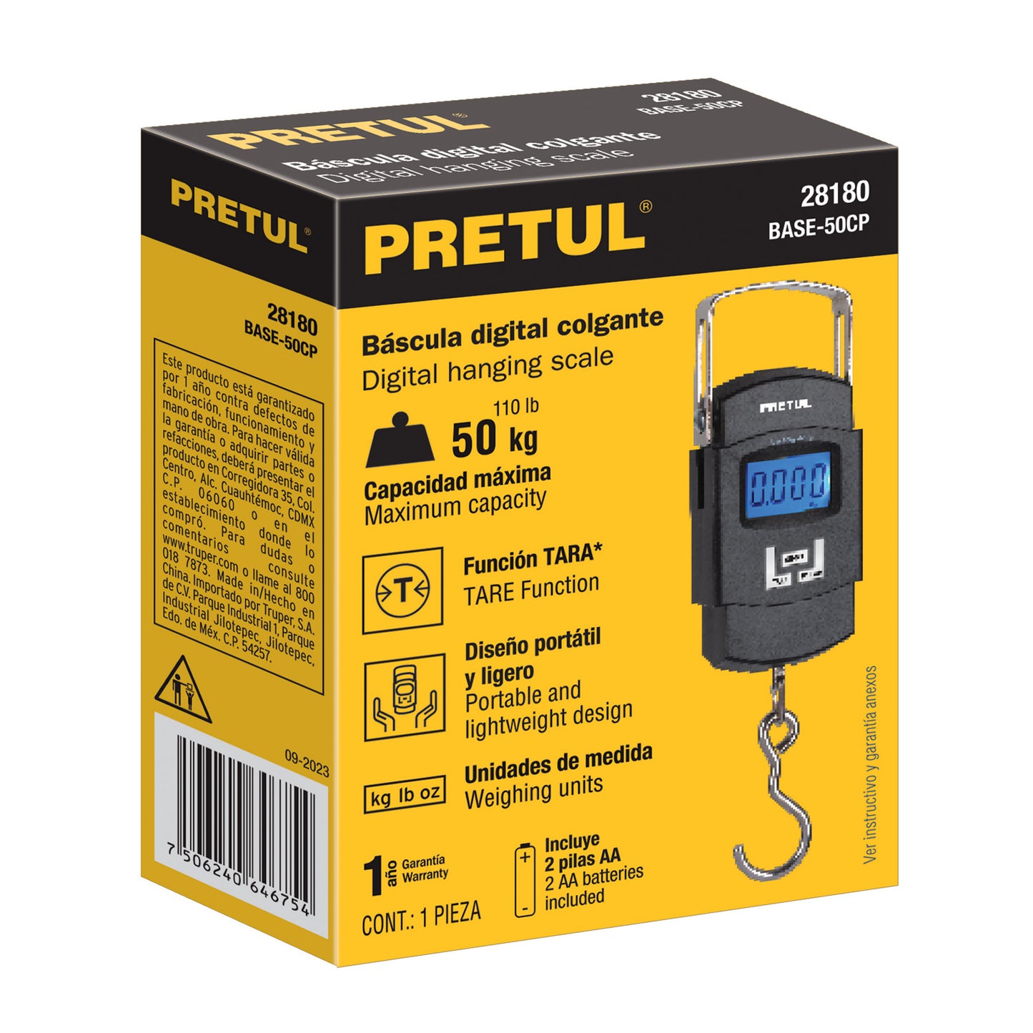 BALANZA COLGANTE ELECTRONICA PRETUL CAP 110LBS BASE-50CP