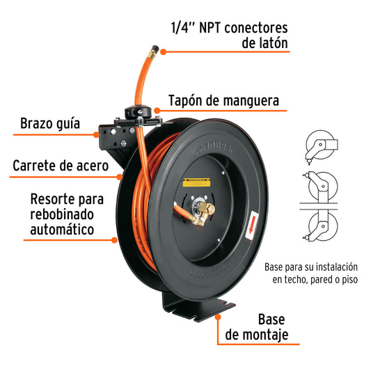 MANGUERA PARA COMPRESOR 300PSI 3/8X15MTS CON CARRETE TRUPER