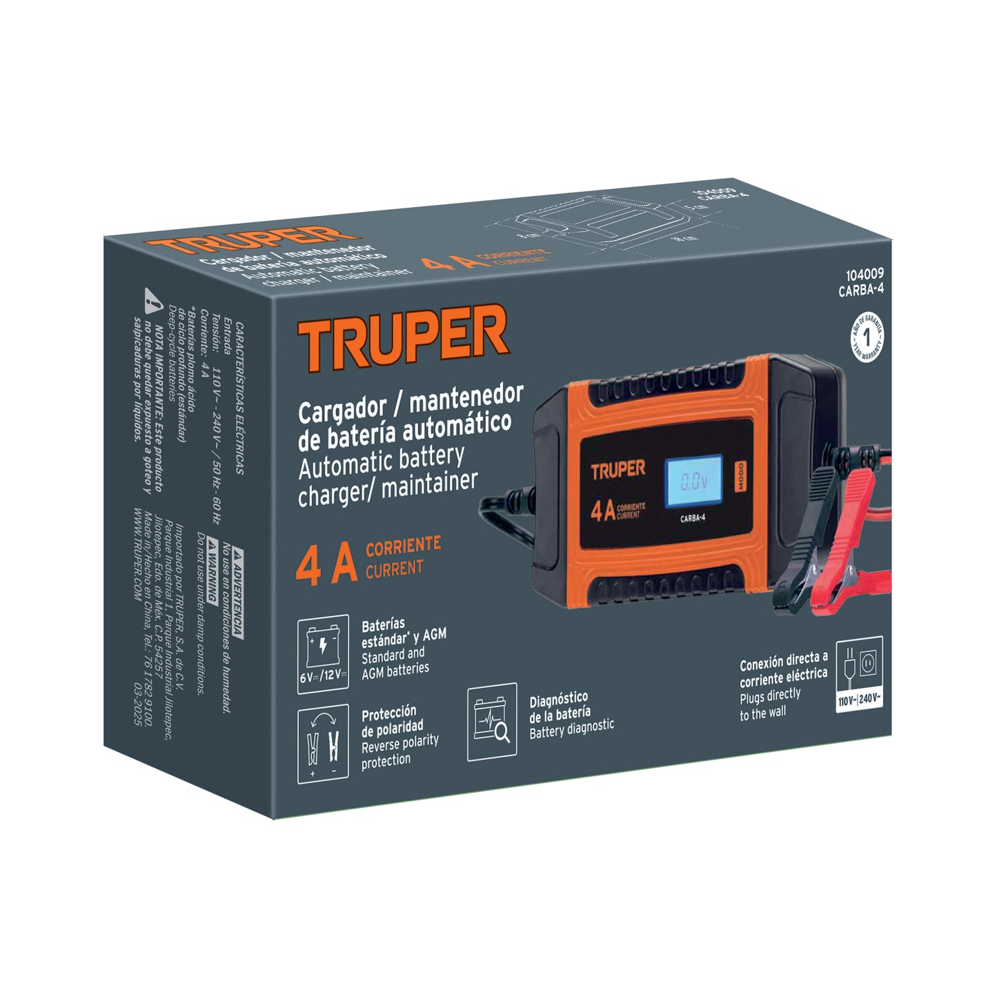 CARGADOR DE BATERIA TRUPER DE 4A 6-12V