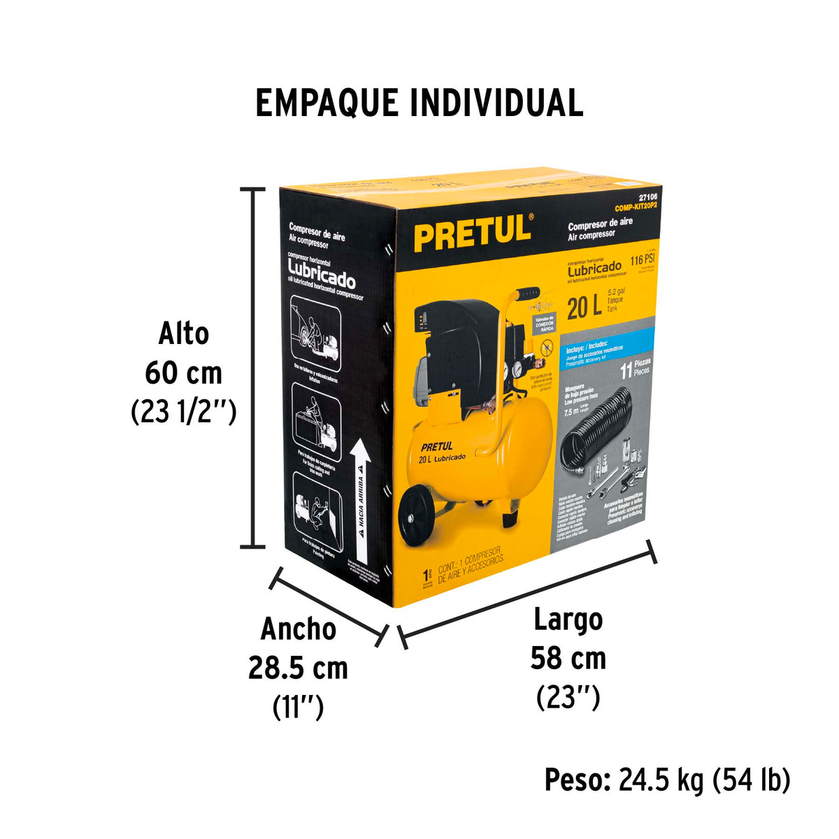 COMPRESOR DE AIRE CON ACCESORIOS COMP-KIT20P2 PRETUL 2-1/2HP