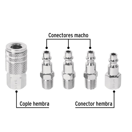 JUEGO COPLE/CONECTORES PARA COMPR F/M 5PCS PRETUL