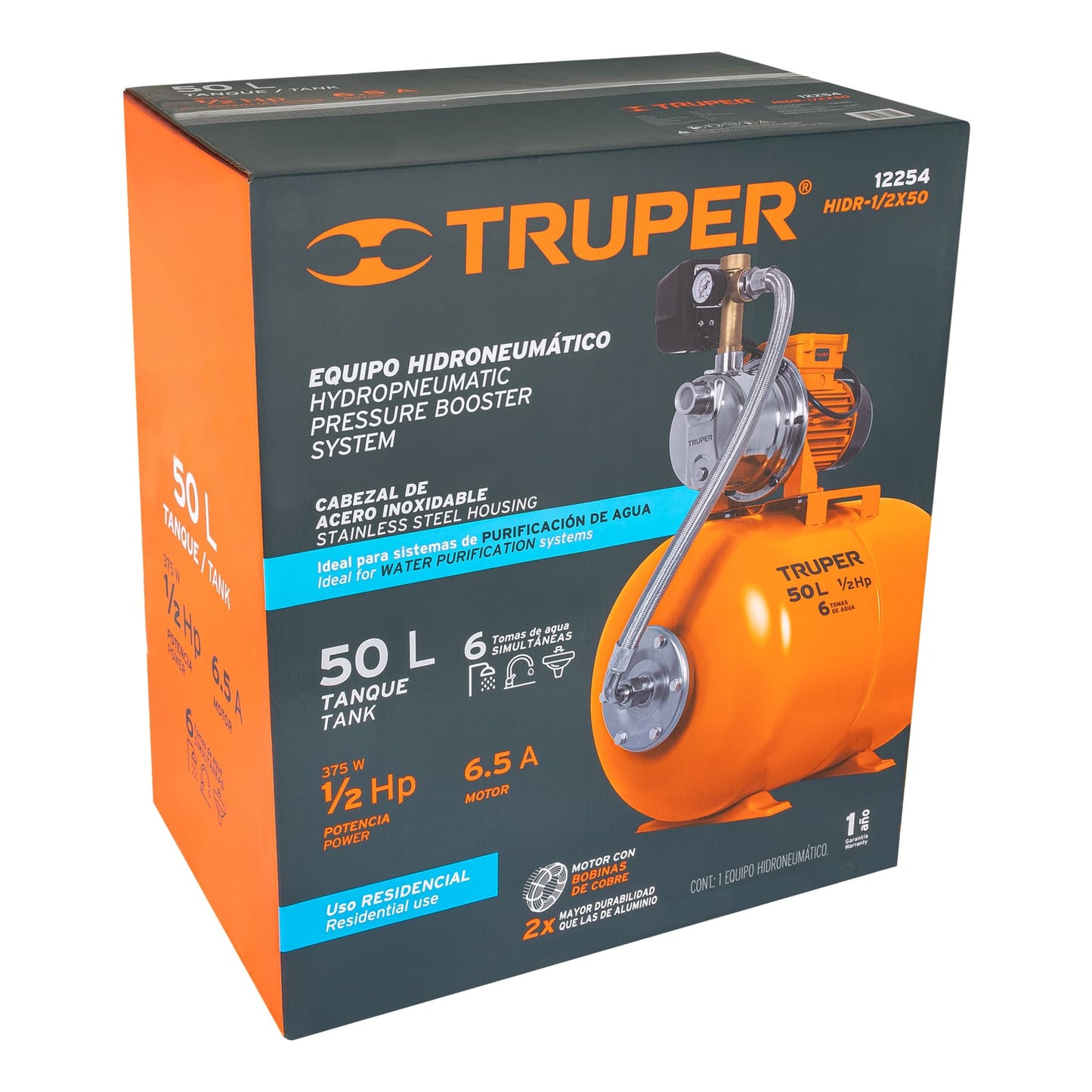 BOMBA PARA AGUA 1/2-HP 50 LTRS TRUPER HIDRO HIDR-1/2X50