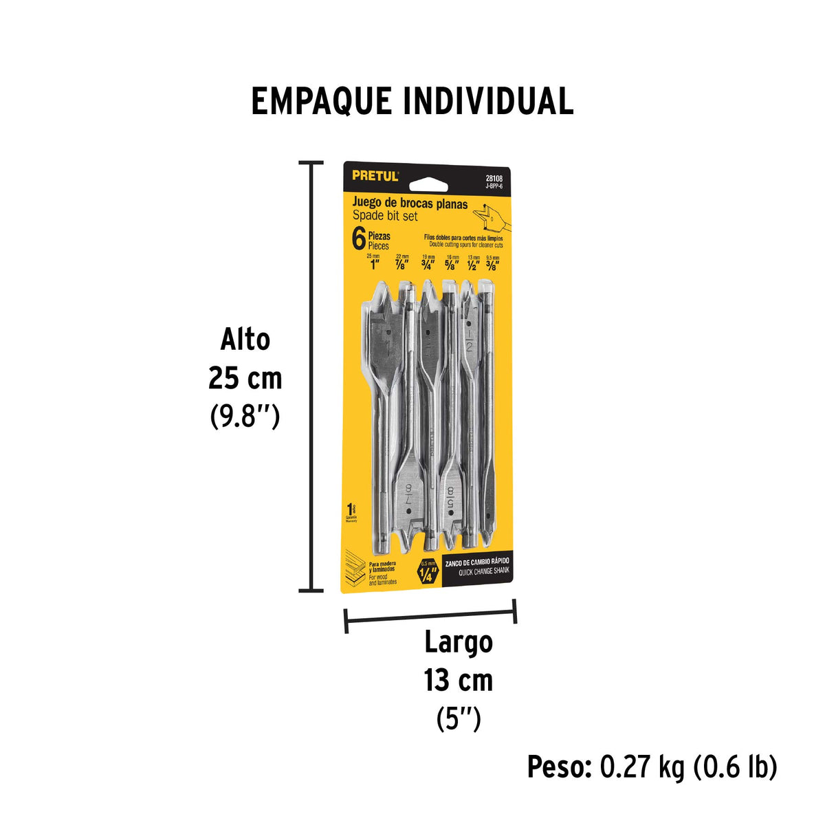 BROCAS PRETUL 6-PCS J-BPP-6 TIPO PALETA PARA MADERA
