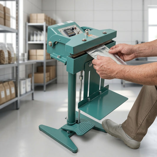 Pedestal industrial heat sealer — Estilo de Vida - Producto en Uso | Generated by Modelize