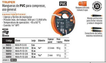 MANGUERA DE PCV PARA COMPRESOR TRUPER