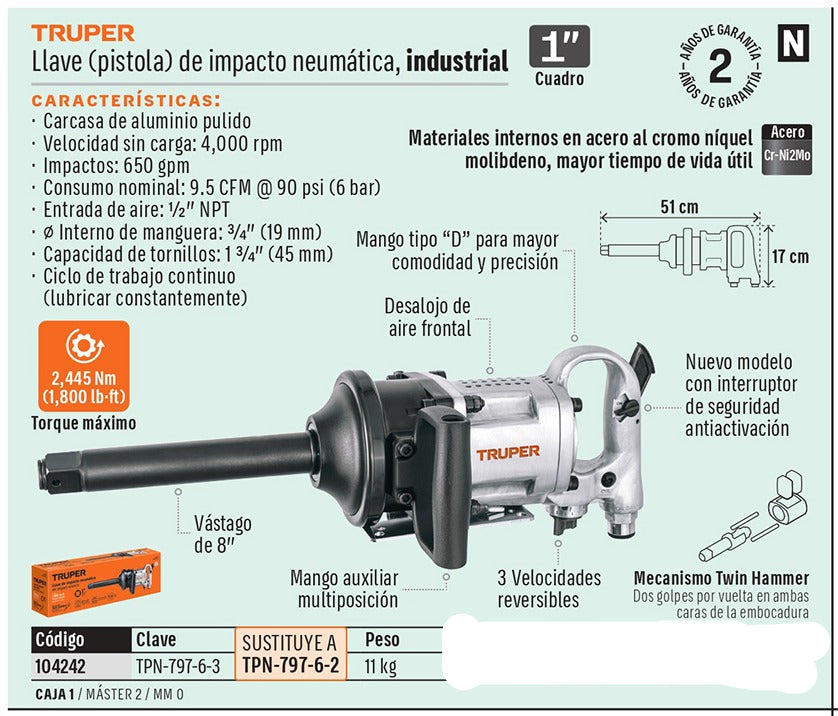 LLAVE DE IMPACTO NEUMAT 1 TRUPER INDUSTRIAL