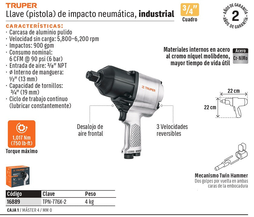 LLAVE DE IMPACTO NEUMATICO 3/4 TRUPER