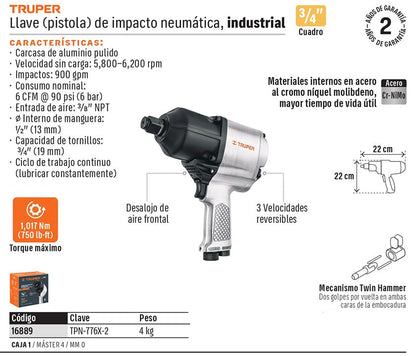 LLAVE DE IMPACTO NEUMATICO 3/4 TRUPER