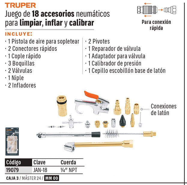 JUEGO BOQUILLAS PARA AIRE 18PCS JAN-18 TRUPER