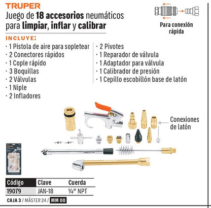 JUEGO BOQUILLAS PARA AIRE 18PCS JAN-18 TRUPER
