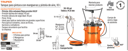 TANQUE PARA PINTAR CON MANGUERA-PISTOLA 45PSI TAN-PI10 TRUPER