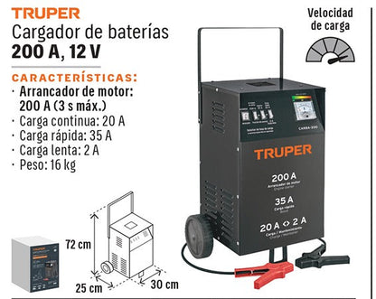 CARGADOR DE BATERIA TRUPER DE 200A 12V