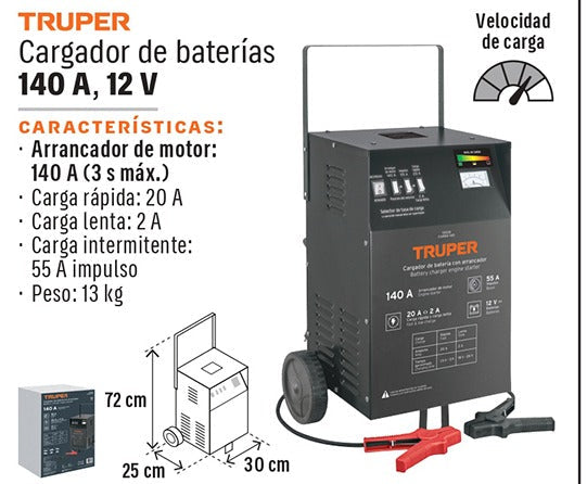 CARGADOR DE BATERIA TRUPER DE 140A 12V