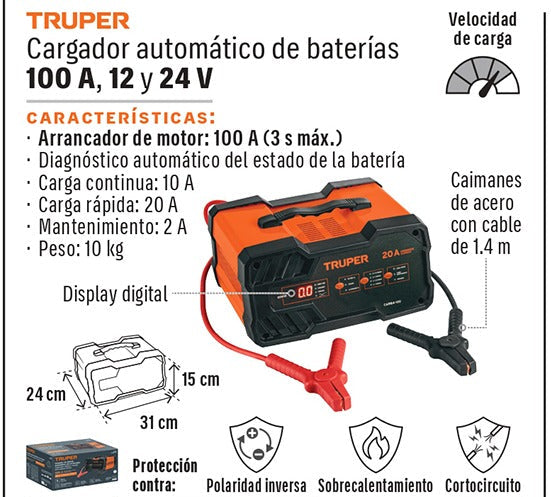 CARGADOR DE BATERIA TRUPER DE 100A 12-24V