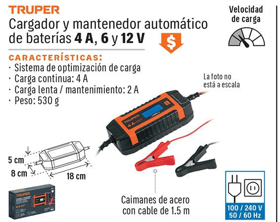 CARGADOR DE BATERIA TRUPER DE 4A 6-12V