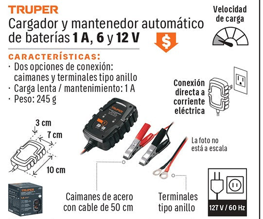 CARGADOR DE BATERIA TRUPER DE MINI 1A 6-12V