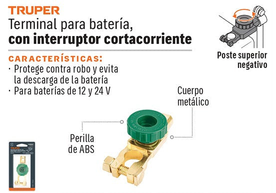 TERMINAL DE BATERIA METALICO CON INTERRUPTOR TRUPER 1PCS
