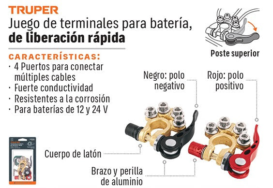 TERMINAL BATERIA LATON 4-PUERTOS TRUPER 2PCS