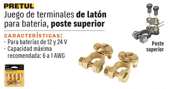 TERMINAL BATERIA DE LATON PRETUL 2PCS