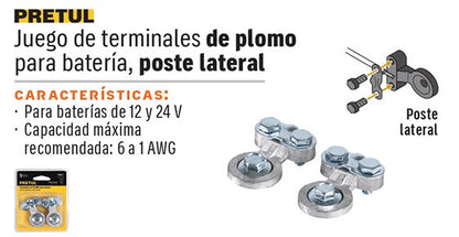 TERMINAL BATERIA PARA POSTE LATER DE PLOMO PRETUL 2PCS