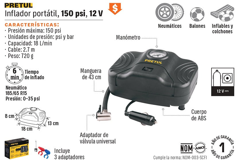 COMPRESOR DE AIRE PARA CARRO PRETUL