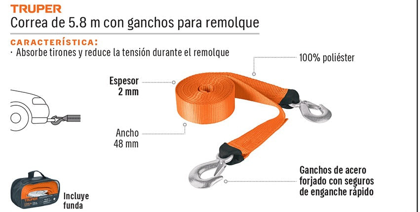 LAZO REMOLQUE CARRO 5.8M CON GANCHO TRUPER