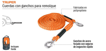 LAZO REMOLQUE CARRO 3.5M CON GANCHO TRUPER