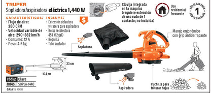 SOPLADORA Y ASPIRADORA ELECTRICA 1440W TRUPER