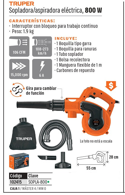 SOPLADORA Y ASPIRADORA ELECTRICA 800W TRUPER