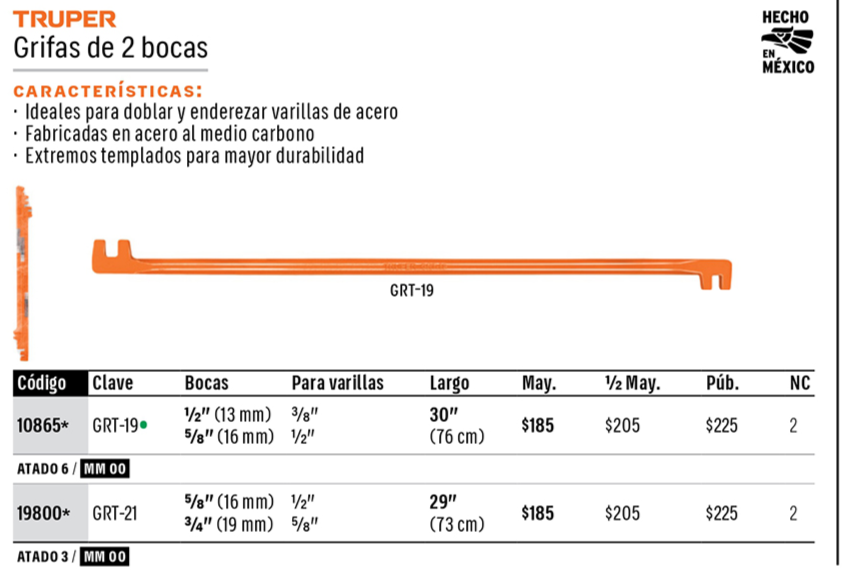 GRIFA DOBLAR VARILLA GRT-19 TRUPER 5/8-1/2