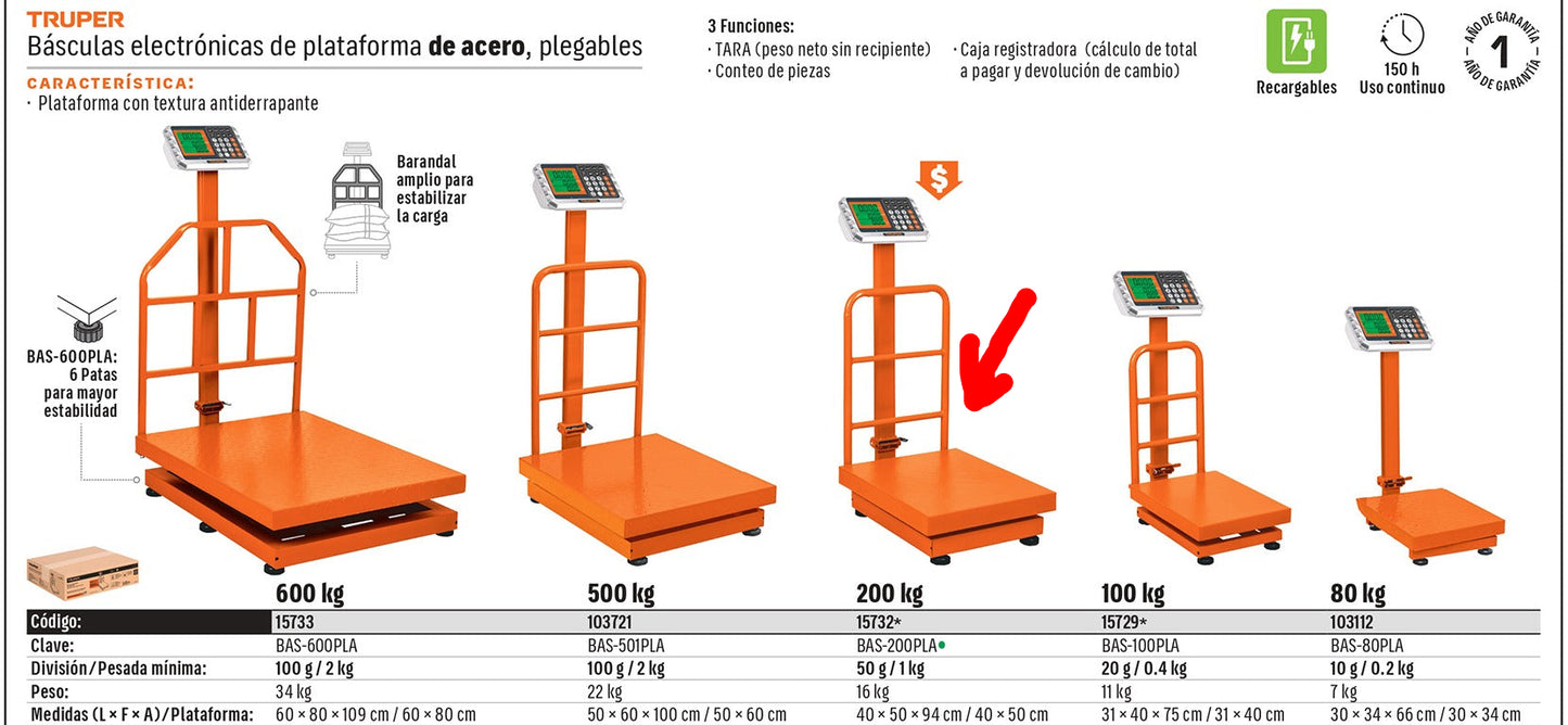BALANZA PLEGABLE DE PLATAFORMA 200KG BAS-200PLA