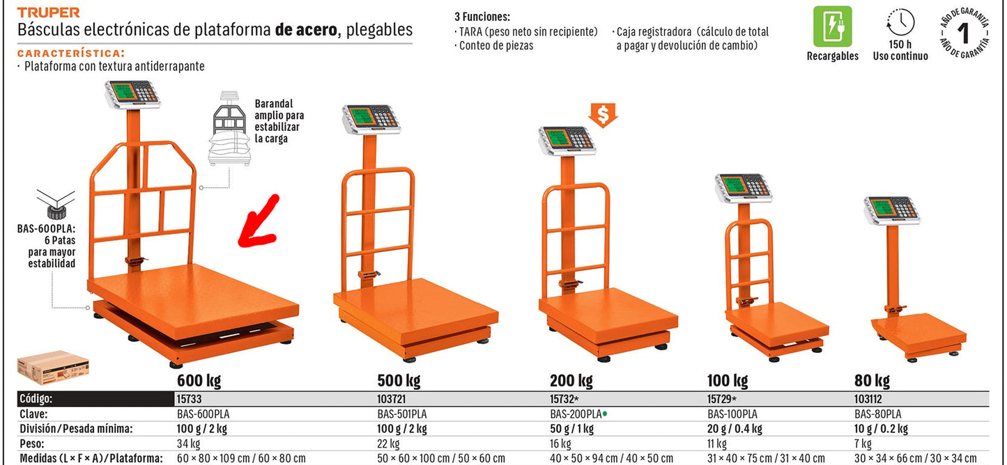 BALANZA PLEGABLE DE PLATAFORMA 600KG BAS-600PLA