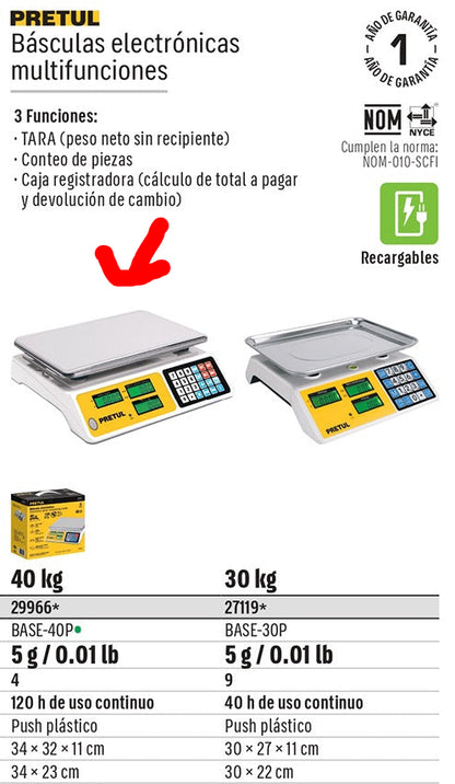 BALANZA ELECTRONICA MULTIFUNCION 40KG PRETUL
