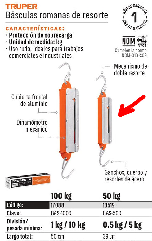 BALANZA ROMANA DE RESORTE 50KG BAS-50R TRUPER