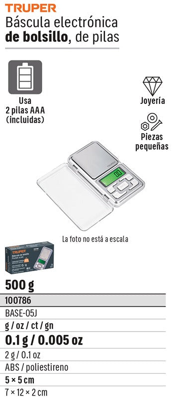 BALANZA DE BOLSILLO TRUPER CAP 500G BASE-05J