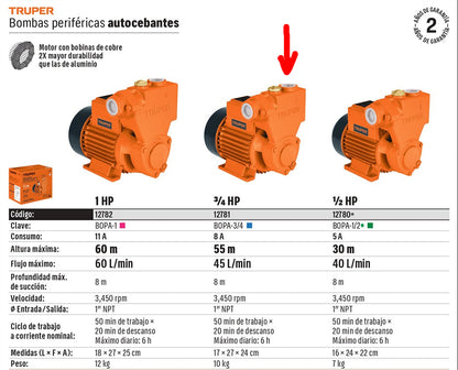 BOMBA PARA AGUA 3-4-HP TRUPER AUTOCEBANTE BOPA-3-4
