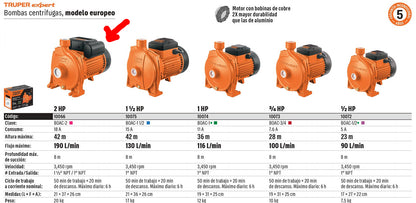 BOMBA PARA AGUA 2-HP TRUPER EXPERT CENTRIFUGA BOAC-2