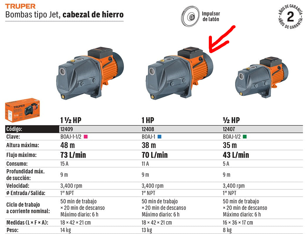 BOMBA PARA AGUA 1-HP TRUPER TIPO JET