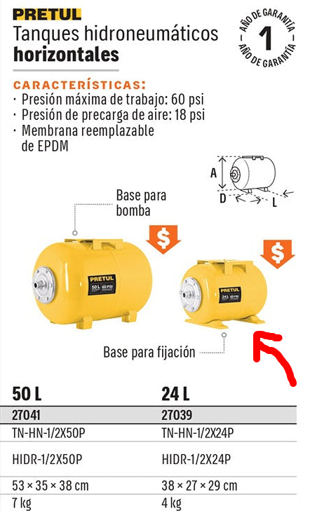 ANQUE PARA BOMBA HIDRONEUMATICA PRETUL 24-LTS
