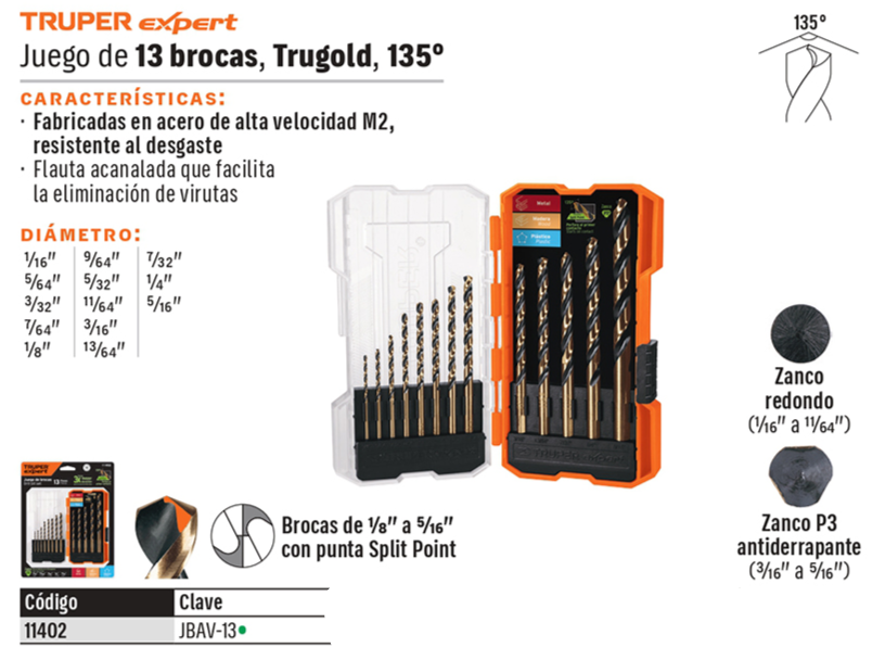 BROCAS TRUPER 13-PCS JBAV-13 PARA HIERRO