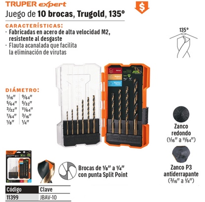 BROCAS TRUPER 10-PCS JBAV-10 PARA HIERRO