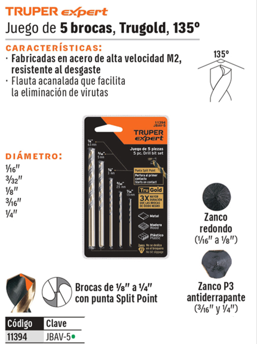 BROCAS TRUPER 5-PCS JBAV-5 MIXTO HIE/MAD