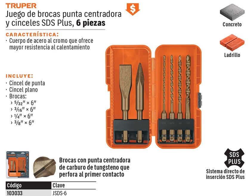 BROCAS TRUPER 6-PCS CON CINCELES JSDS-6