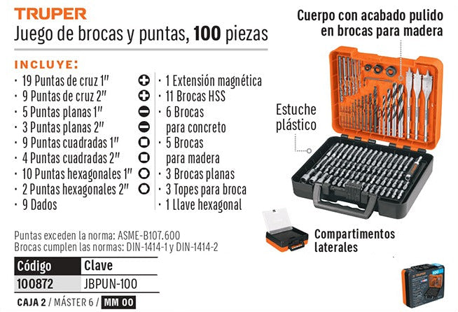 JUEGO DE HERRAMIENTAS TRUPER JBPUN-100 EN MALETIN 100PCS