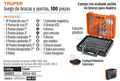 JUEGO DE HERRAMIENTAS TRUPER JBPUN-100 EN MALETIN 100PCS