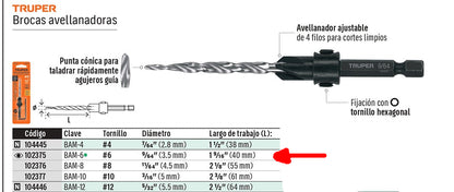 BROCA PARA MADERA AVELLANADORAS #6 TRUPER